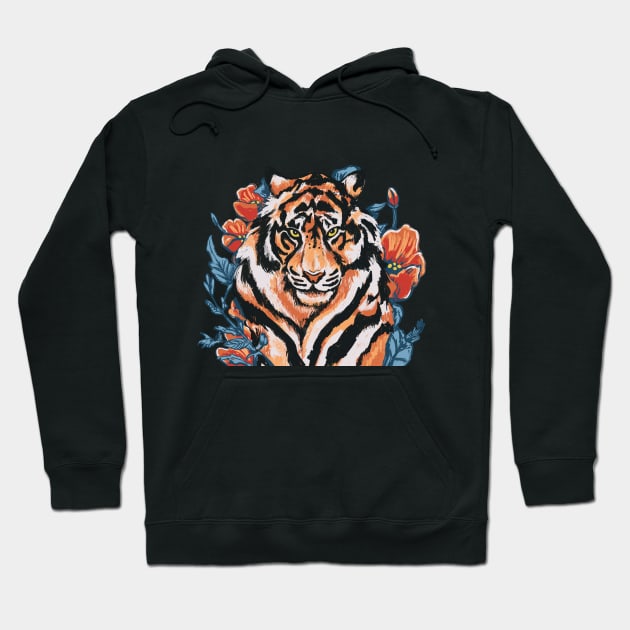 Tiger with Peonies by Cindy Rose Studio Hoodie by cindyrosestudio